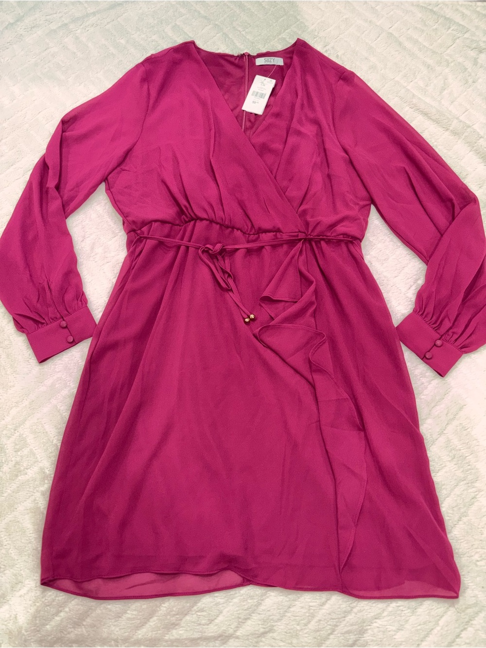 Women's NWT Fuchsia Wrap Dress with Tie Waist